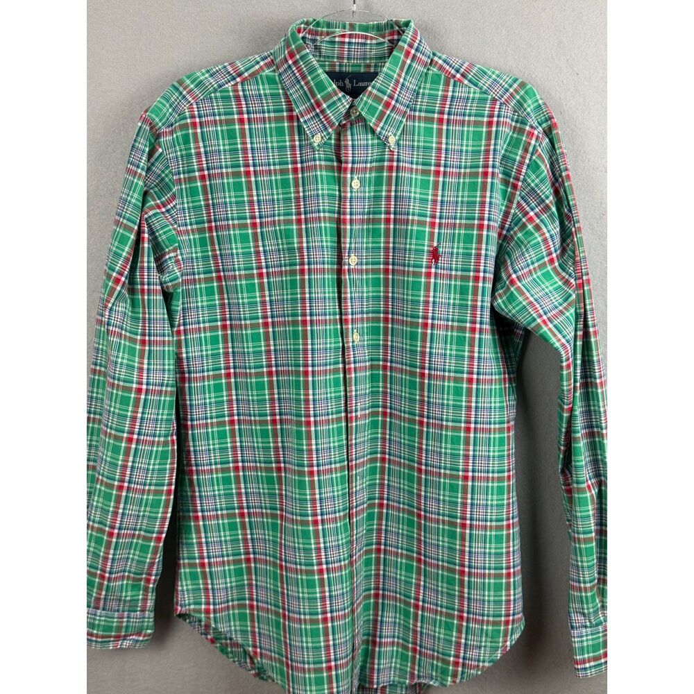 Ralph Lauren Men’s M Classic Fit Green Red Plaid Cotton Button Down Shirt